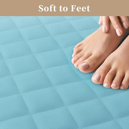 Yolife Bathtub Shower Mat Non Slip, Natural Rubber Bath Tub Floor Liner Mats with Strong Suction Cups for Inside Shower Bathroom, Machine Washable, Soft on Feet, 27.5 x 17 Inch, Blue - color: Blue
