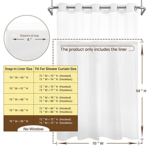 Barossa Design 70x54 Snap-in Shower Curtain Replacement Liner White | 2 Bottom Magnets, Fabric, Removable, Water Repellent, Machine Washable, Hotel Style, 70" W x 54" H Inner Liner - color: White, size: 70"W x 54"L (Pack of 1)
