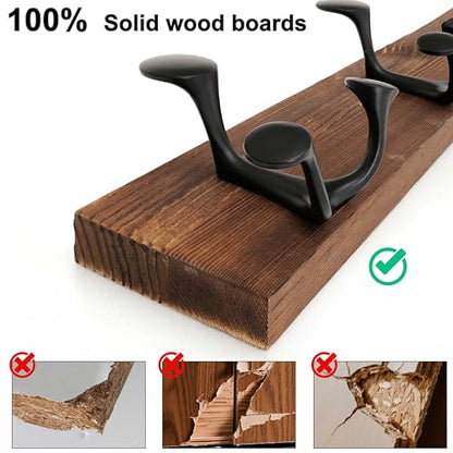 WEBI Coat Rack Wall Mount,24" Solid Wood Coat Hooks Wall Mounted Coat Hanger,16" Hole to Hole,Heavy Duty Hook Rack,4 Triple Hooks for Hanging Coats,Jacket,Hat,Backpack,Farmhouse,Brown,2 Packs - color: Brown, size: 24 Inch(2 Pcs)