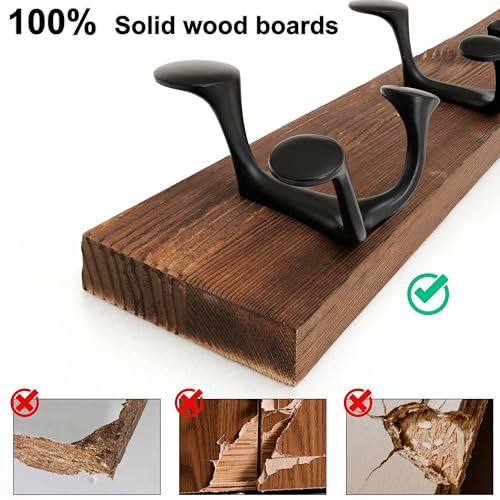 WEBI Coat Rack Wall Mount,24" Solid Wood Coat Hooks Wall Mounted Coat Hanger,16" Hole to Hole,Heavy Duty Hook Rack,4 Triple Hooks for Hanging Coats,Jacket,Hat,Backpack,Farmhouse,Brown,2 Packs - color: Brown, size: 24 Inch(2 Pcs)