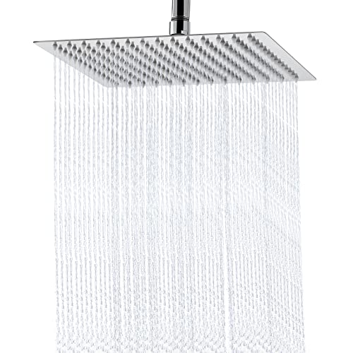 Rain Shower Head - 10 Inch High Pressure Shower Heads 304 Stainless Steel Ultra Thin Square Showerhead Pressure Boosting Design, Ceiling or Wall Mount