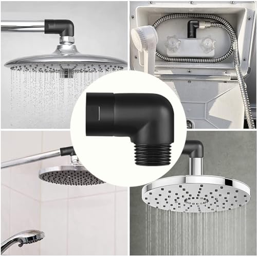 Shower Head Extension Arm 90 Degree Elbow Adapter Solid Brass Matte Black - Adjustable Swivel Ball Connector for Handheld Showerhead - Standard 1/2 Inch NPT Fitting