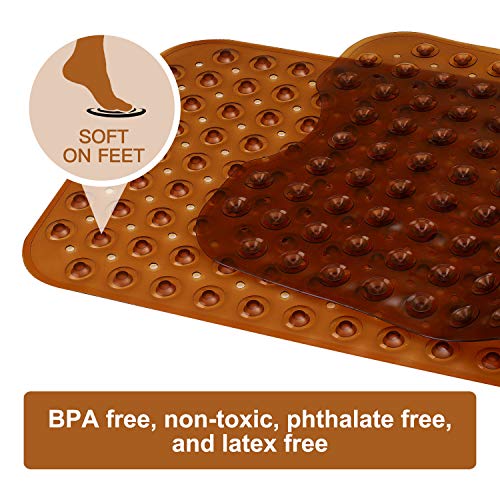 YINENN Bath and Shower Safety Mats 40x16 inch, Non Slip with Suction Cups for Bathroom Stall and Tub Floor, Extra Large and Machine Washable, Drain Holes Keep Bathtub Clean, Brown - color: Brown