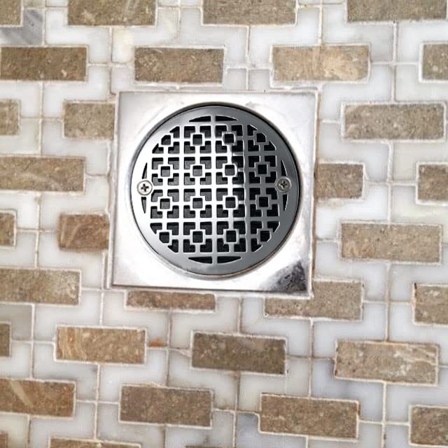 3.25" Round Shower Drain Cover – Geometric Squares No.1 | Premium Replacement for Oatey & Sioux Chief | Modern Stainless Steel Bathroom Upgrade