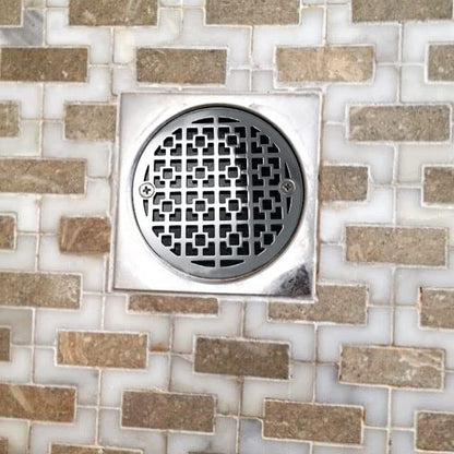 3.25" Round Shower Drain Cover – Geometric Squares No.1 | Premium Replacement for Oatey & Sioux Chief | Modern Stainless Steel Bathroom Upgrade
