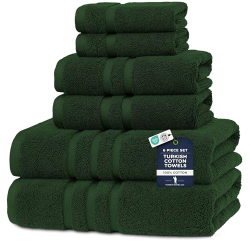 Luxury Hotel & Spa, Turkish Cotton Dark Green Towels Bathroom Sets | 6 Pieces Dark Green Bath Towels Soft and Absorbent Green Towel Set for Your Bathroom - color: Dark Green