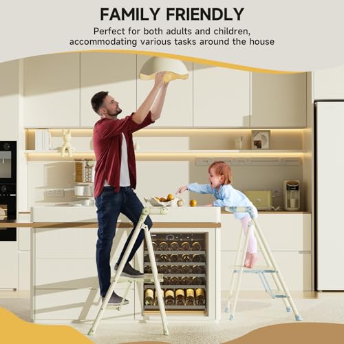Foldable Toddler Tower, 2-Step Kids Step Stool with Safety Rail, Compact Folding Toddler Standing Stool for Kitchen, Bathroom and Home, Step Ladder for Toddlers and Adults - color: Matcha Green