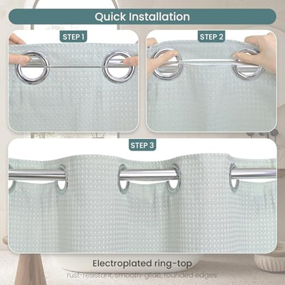 No Hook Shower Curtain Set with Snap-in Detachable Liner, 230 GSM Waffle Weave Fabric, Heavy Duty Water-Repellent, Sage Green, 72 x 86 Inch - color: Sage Green, size: 72"W x 86"L (Pack of 1)