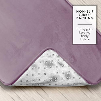 Clara Clark 3 Piece Bathroom Rugs, Velvet Memory Foam Bath Mat Set, Non-Slip Bath Rugs, Machine Wash, Dries Quickly, Ultra Soft Plush Bath Mats for Bathroom, 17 x 24/20 x 32 / Contour, Dusty Purple - color: Dusty Purple