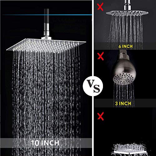 Rain Square Shower Head 8 Inch High Pressure Stainless Steel Water Saving Ultra Thin Waterfall Showerhead Even At Low Water Flow, Adjustable Replacement Showerhead,Chrome