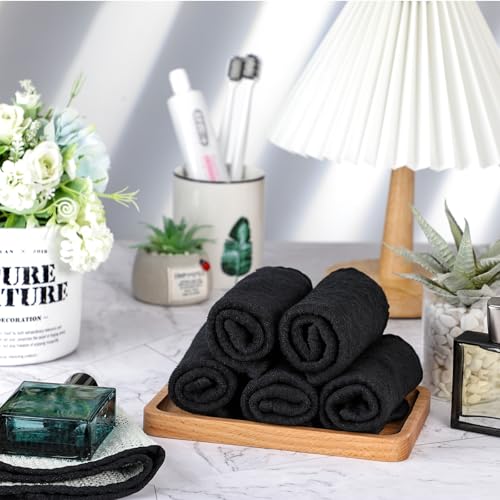 Tudomro 10 Pcs Exfoliating Washcloths Double Sided Man Wash Cloths Body Face Exfoliating Scrub Cloths for Shower Men Women(10 x 10 Inch,Black) - color: Black, size: 10 x 10 Inch