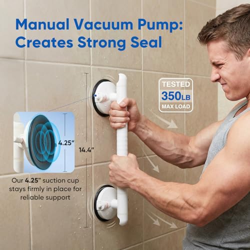 Foxrino 14.4" Suction Grab Bars for Shower, Visual Red Lock, 350LBS No-Drill Bathroom Safety Handle for Seniors, Elderly & Pregnancy, 2 Pack - size: 14.4"