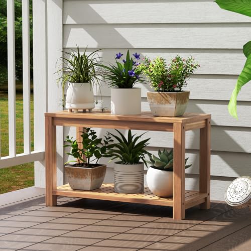 Giantex Teak Shower Bench with Shelf, 30 Inch Shower Stool with Slatted Seat for Elderly Seniors, Waterproof Bathroom Spa Bathing Seat Foot Rest Entryway Bench for Indoor and Outdoor Use - size: 30" x 12.5" x 18"