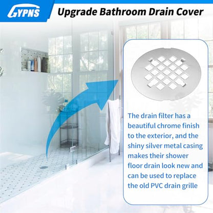 4-1/4” OD Round Shower Drain Cover Fits for Snap-in 3 Inch Drain Base | Brushed Stainless Steel Bathroom Drain Cover Replacement, Anti-Clog Square Hole Grate