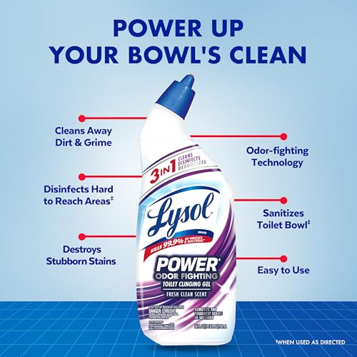 Lysol Toilet Bowl Cleaner Clinging Gel, Power + Odor, 24 oz, 2 Pack | 3-in-1 Odor Fighting, Disinfecting, Septic Safe, Bleach Free, Removes Toilet Rings & Hard Water Stains, Bathroom Cleaner - size: 24 Fl Oz (Pack of 2)