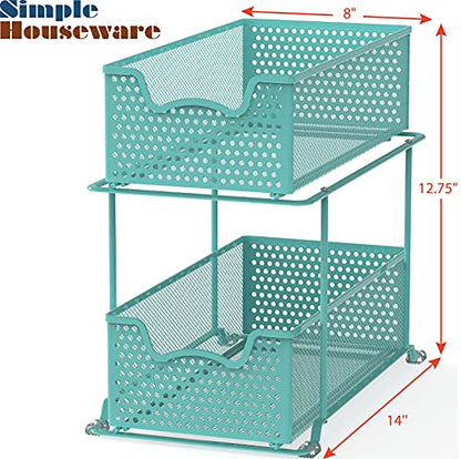 Simple Houseware 2 Tier Sliding Cabinet Basket Organizer Drawer, Turquoise - color: Turquoise, size: 1-Pack