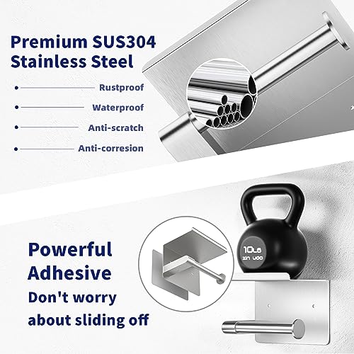 GLNLQ Brushed Nickel Toilet Paper Holder Wall Mount, Fits Mega Rolls Size Sliver Toilet Paper Holder with Shelf, Rustproof Stainless Steel Toilet Paper Roll Holder, Toilet Tissue Holder for Bathroom | Adhesive or Screw-in, Stainless Steel Material, Wall-M
