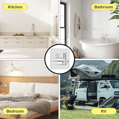 Generic 4 Pcs Stainless Steel Adhesive Hooks, Heavy Duty Waterproof, Silver, 6 lbs Max Weight, Modern Style, Wall Mount, Non Slip, Suitable for Bathroom, Bedroom, Kitchen, Closet, Living Room - color: Silver, size: Stainless Steel Cylinder, Square