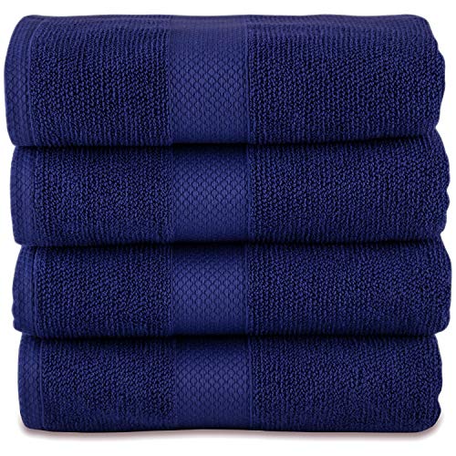MAURA Premium Blue Bath Towels 100% Cotton 27x54 Ultra Absorbent Quick Dry 4 Pack Soft Terry Bath Towels Set for Bathroom, Hotel and Spa Quality, Navy Blue - color: Rich Navy, size: 27 in x 54 in Bath Towels