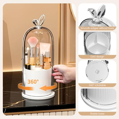 Covered Toothbrush Holders, Space-Saving Bathroom Organizer for Countertop, Dust-Free Vanity Storage for Makeup Brushes & Cosmetics, Ivory White Organizer Box