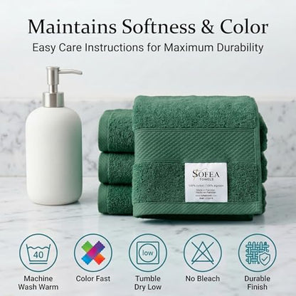 Sofea 100% Cotton Washcloths Set of 12, (12 x 12 Inch) 520 GSM Wash Cloths, Extra Soft Absorbent Quick Dry Face Towels - color: Forest Green