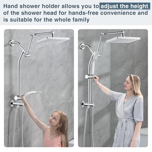BRIGHT SHOWERS Rain Shower Heads System, Rainfall Shower Head with Handheld Spray Combo Includes Solid Brass Slide Bar, Height Adjustable Shower Holder, Shower Extension Arm and 60" Long Hose, Chrome - color: Chrome