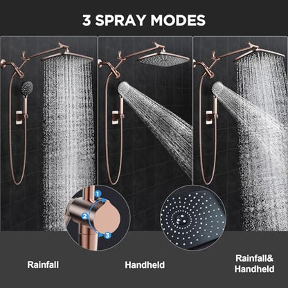 Veken Rose Gold 11.8" High Pressure Shower Head with Handheld, Easy Install | Handheld Shower Head with Multi Spray Modes,Rainfall Combo with 15" Metal Extension Arm,Detachable Dual Shower,Regaderas Para - color: Rose Gold, size: 11.8 Inch High Pressure