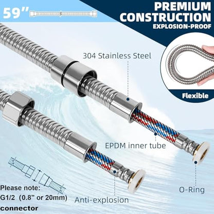 59 Inches Shower Hose,Bidet Hose,Chrome | 304 Stainless St304 Stainless Steel, Handheld Shower Hose, G1/2 Thread Interface (0.8" or 20mm) - color: Chrome