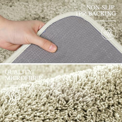 Walensee Bathroom Contour Rug (20x24, Light Tan) Non Slip Bath Mat Water Absorbent Soft Microfiber Shaggy Bathroom Mat Machine Washable Bath Rug U Shape Toilet Rug - color: Light Tan, size: 2' x 1'8"