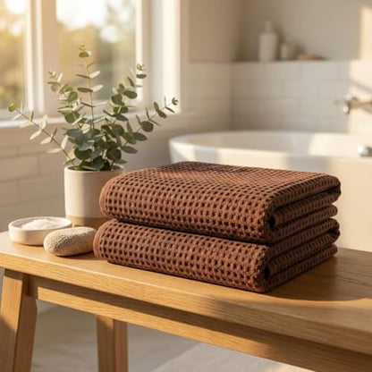 Bamboo Viscose Waffle Bath Towels - Pack of 4 - Brown - 250 GSM – 100% Viscose Derived from Bamboo - Quick-Dry Waffle Weave - Spa & Gym Ready - Oeko-TEX Certified – Absorbent - Breathable - color: Brown