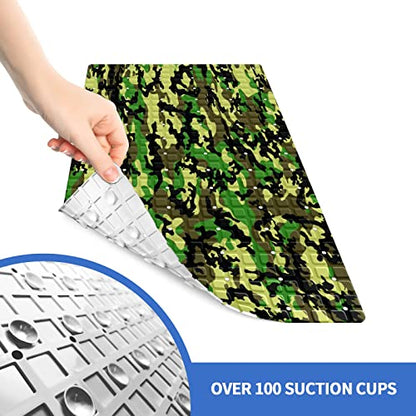 FCZ Bath Tub Mat Non Slip Shower Mat Military Green Camo Camouflage Army 26.8x15 inches Rectangular PVC Mat with Suction Cups Drain Holes Machine Washable - color: Military Green Camo Camouflage Army