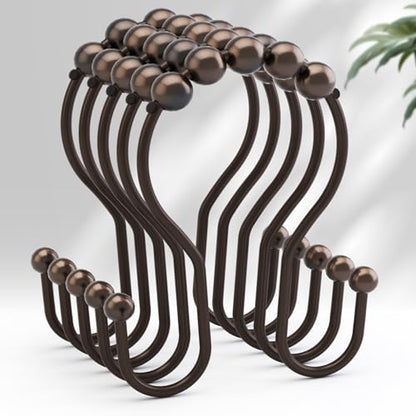 AmazerBath Shower Curtain Hooks, Shower Curtain Rings, Metal Bronze Shower Curtain Hooks Rust Proof, Smooth Glide Double Shower Hooks for Shower Curtain, Shower Rod Hooks 12Pcs - color: Bronze, style: Double Shower Hooks
