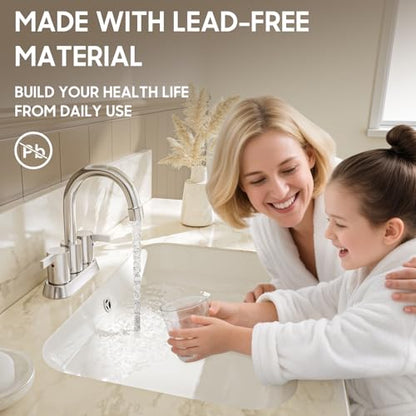 Phiestina 4 Inch Centerset 2 or 3 Holes 2 Handle Chrome Lead-Free Bathroom Faucet, Swivel Spout with Copper Pop Up Drain and 2 Water Supply Lines, BF015-1-C - color: Chrome