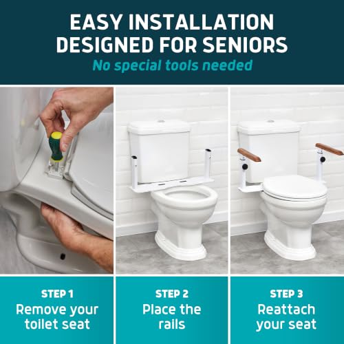 Lunderg Toilet Safety Rails for Seniors - Elegant, No Nursing Home Vibe | Easy Installation, Height-Adjustable & Wood-Finish Toilet Seat Handles - No Space Lost, Support for Elderly & Mobility Needs