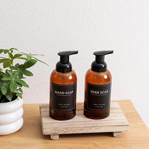 2 Pack Foaming Soap Dispenser, 12.7 Oz Thick Glass Pump, Amber | Refillable Foam Soap Bottles for Hand Soap and Body Wash, Ideal for Bathroom Countertop, Kitchen Sink and More - color: Amber