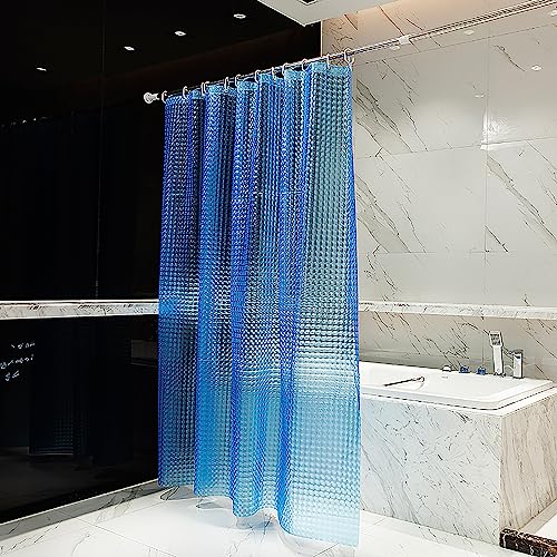EVA Blue Shower Curtain Liner, 3D Plastic 5G Shower Liner with 12 Rustproof Metal Grommets and Weighted Magnets, Waterproof Duty for Bathroom 72 x 72 - color: Square-blue