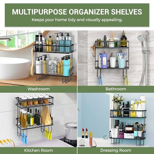 DINEST 2 Tier Over the Toilet Storage Shelf Rack Organizer, Sturdy Bathroom Organizer Shelves, Space Saver Multifunctional Wall Mounted Design, No Drilling Anti-Rust Bathroom - Black - color: Black