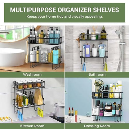 DINEST 2 Tier Over the Toilet Storage Shelf Rack Organizer, Sturdy Bathroom Organizer Shelves, Space Saver Multifunctional Wall Mounted Design, No Drilling Anti-Rust Bathroom - Black - color: Black