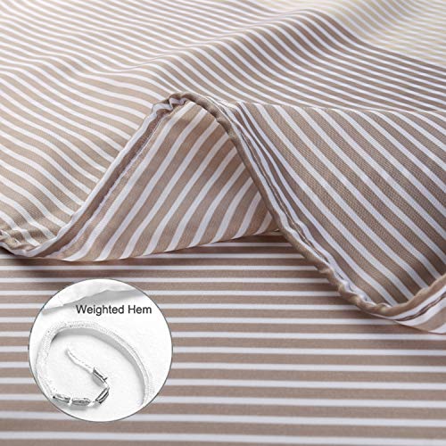 Extra Wide Fabric Shower Curtain Tan Gold for Bathroom, Wrap Around White Neutral Stripe with 18 Hooks, 108" W×72" H Inch - color: Beigetan, size: 108"W x 72"L (Pack of 1)