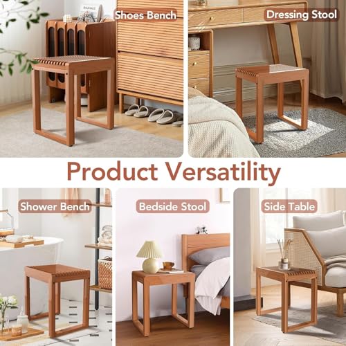 15.7'' Compact Teak Shower Stool, Solid Wood Spa Bench for Walk-In Shower | Waterproof Solid Teak Shower Seat, Shower Foot Rest for Shaving Legs, Bathroom Bench for Inside Shower, Indoor & Outdoor Use - size: Upgraded-Small