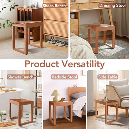 15.7'' Compact Teak Shower Stool, Solid Wood Spa Bench for Walk-In Shower | Waterproof Solid Teak Shower Seat, Shower Foot Rest for Shaving Legs, Bathroom Bench for Inside Shower, Indoor & Outdoor Use - size: Upgraded-Small