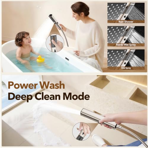 JDO High Pressure Rain Shower Head with Handheld Spray Brushed Nickel | 7 Modes Dual Shower Head, 10-inch Rainfall Showerheads Combo, Detachable Hand Held Shower Wand, Power Jets, 71" Shower Hose - color: Brushed Nickel