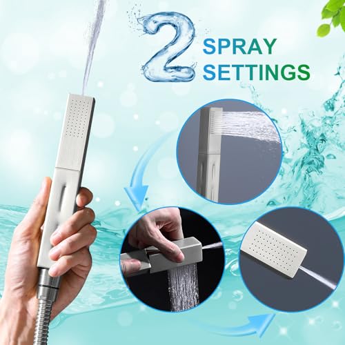 Digital Display Shower Faucet Set Dual Shower System | 14X20" LED Ceiling Shower & 6" Wall Mounted Shower Head & Dual Function Handheld Shower, Brushed Nickel - color: Brushed Nickel