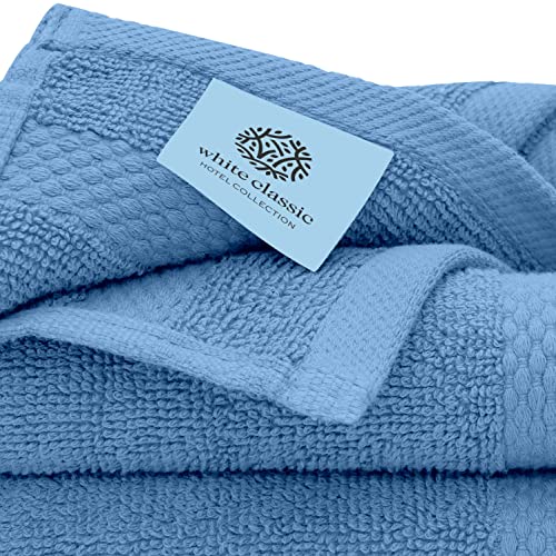 White Classic Luxury Cotton Washcloths 13x13 Inch - 650 GSM Turkish Cotton | Hotel, Spa, Bathroom Face Towel | 12 Pack, Light Blue - color: 13: Light Blue