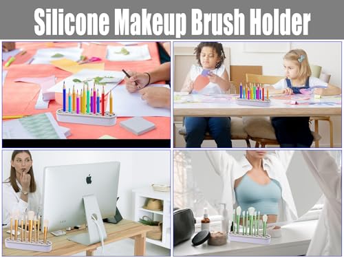 1Pcs Silicone Makeup Brush Holder Stand Light Grey Make Up Brush Organizers Makeup Brushes Holder Organizer for Painting Pen Brushes Nail Clippers Drill Pens Ruler Sewing Craft Tools - color: Light Grey