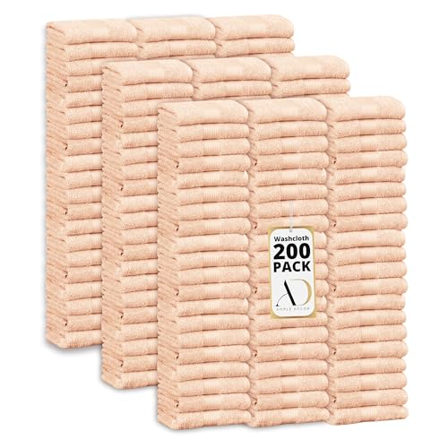 100% Cotton Washcloths 12x12 Inches, 600 GSM, Soft & Absorbent, Durable, Set of 200, Beige - color: Beige, size: Washcloth Set of 200