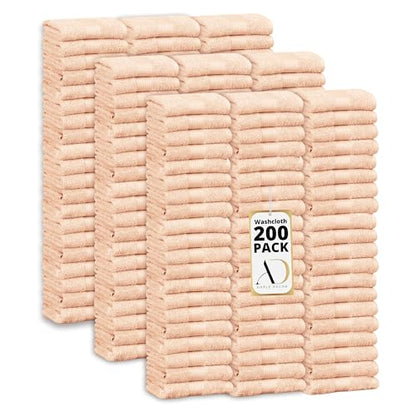 100% Cotton Washcloths 12x12 Inches, 600 GSM, Soft & Absorbent, Durable, Set of 200, Beige - color: Beige, size: Washcloth Set of 200