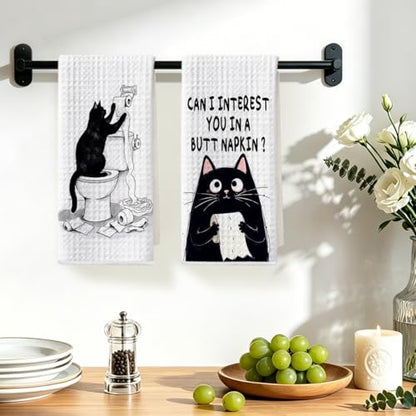 Hanamiya Na 2Pcs Funny cat Hand Towel for Bathroom 24x14 Inch | Funny Absorbent Microfiber Dish Cloth Bathroom Towel, Waffle Weave Hand Towels for Toilet Home, Cat Lover Gifts - color: Multi 1379