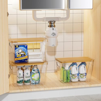 Delamu 2 Pack Trash Bag Dispenser, Stackable Garbage Bag Holder | Clear Acrylic Organizer Bins for Under Sink Organization, Pantry Storage, Cabinet, Kitchen, Laundry, Bathroom - size: XL-2 Pack