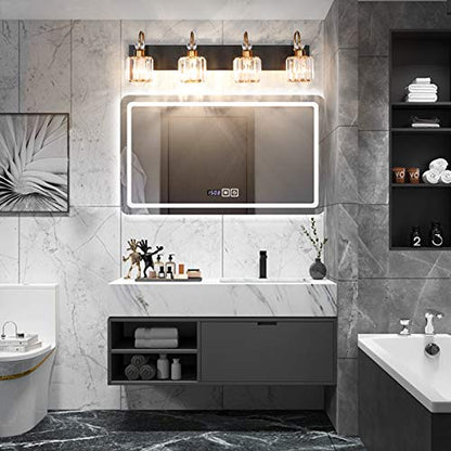 Ralbay LED Modern Vanity Lights Fixtures 4 Lights Black Vanity Lights Crystal Modern Matte Black Vanity Lights for Bathroom - color: Round-Black+Gold, size: 4-light